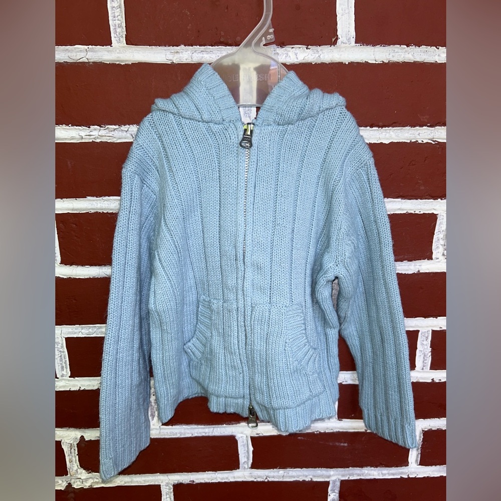 Baby blue knitted zippered hooded sweater | size 24